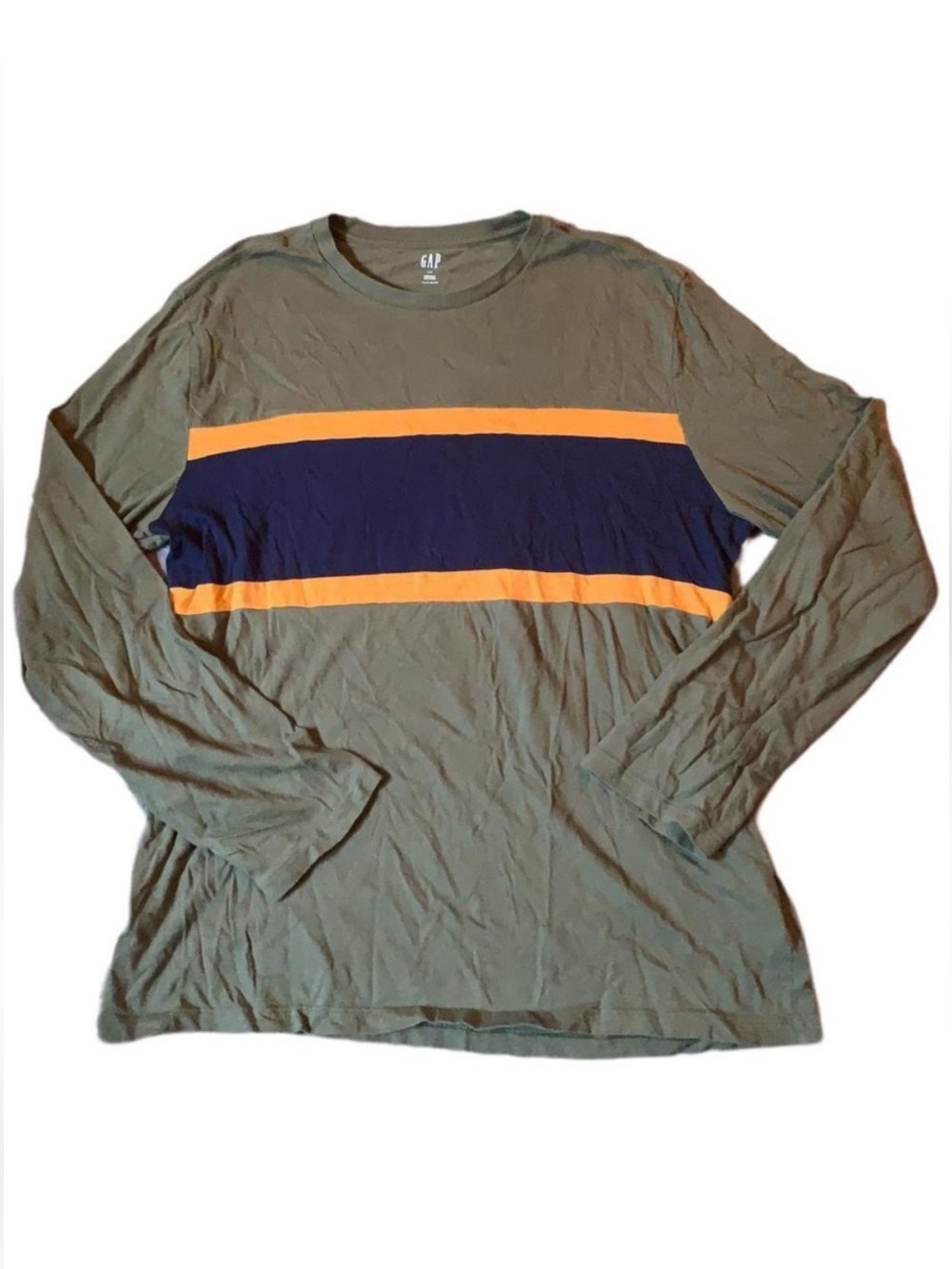 3/$30 Vintage GAP Everyday Green Striped Long Sleeve Shirt Large Skater Y2K